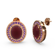 Esinti Oval Küpe - Kök yakut ve ametist 925 ayar rose altın kaplama gümüş küpe #f4q0pf