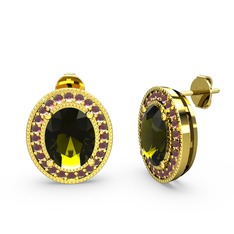 Esinti Oval Küpe - Peridot ve kök yakut 18 ayar altın küpe #f8poyj