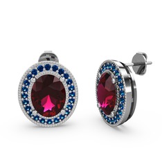 Rodolit garnet ve lab safir 14 ayar beyaz altın küpe