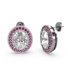 Beyaz zirkon ve rodolit garnet 14 ayar beyaz altın küpe