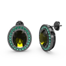 Esinti Oval Küpe - Peridot ve yeşil kuvars 925 ayar siyah rodyum kaplama gümüş küpe #fgibds