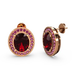 Esinti Oval Küpe - Garnet ve rodolit garnet 18 ayar rose altın küpe #fjk9j3