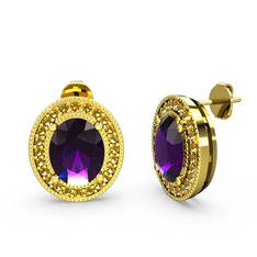 Esinti Oval Küpe - Ametist ve sitrin 925 ayar altın kaplama gümüş küpe #fpqjaq