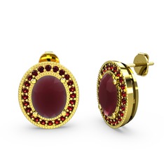 Esinti Oval Küpe - Kök yakut ve garnet 14 ayar altın küpe #g5my6z