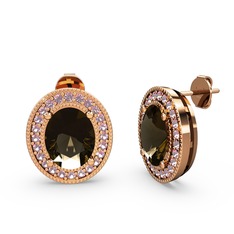 Dumanlı kuvars ve pembe kuvars 14 ayar rose altın küpe