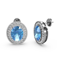 Akuamarin ve swarovski 8 ayar beyaz altın küpe