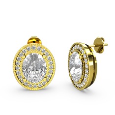 Esinti Oval Küpe - Swarovski ve beyaz zirkon 8 ayar altın küpe #ghk58t