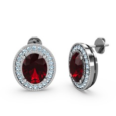 Garnet ve akuamarin 8 ayar beyaz altın küpe