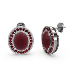 Kök yakut ve garnet 18 ayar beyaz altın küpe