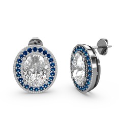 Swarovski ve lab safir 14 ayar beyaz altın küpe