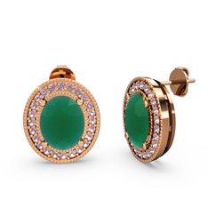 Kök zümrüt ve pembe kuvars 14 ayar rose altın küpe