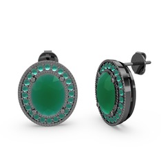 Esinti Oval Küpe - Kök zümrüt 925 ayar siyah rodyum kaplama gümüş küpe #hqmect