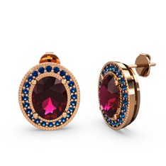 Esinti Oval Küpe - Rodolit garnet ve lab safir 14 ayar rose altın küpe #ianin2