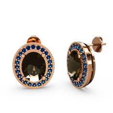 Esinti Oval Küpe - Dumanlı kuvars ve lab safir 14 ayar rose altın küpe #in28mx