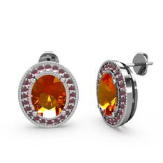 Esinti Oval Küpe - Sitrin ve kök yakut 18 ayar beyaz altın küpe #iykxfn