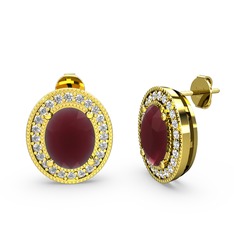 Esinti Oval Küpe - Kök yakut ve swarovski 8 ayar altın küpe #iztx00