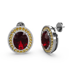 Esinti Oval Küpe - Garnet ve sitrin 925 ayar gümüş küpe #j3tj5k