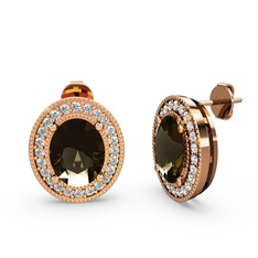 Esinti Oval Küpe - Dumanlı kuvars ve pırlanta 8 ayar rose altın küpe (0.528 karat) #jhomao