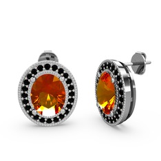 Esinti Oval Küpe - Sitrin ve siyah zirkon 925 ayar gümüş küpe #jjirb4