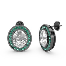Esinti Oval Küpe - Swarovski ve yeşil kuvars 925 ayar siyah rodyum kaplama gümüş küpe #jlgqy1
