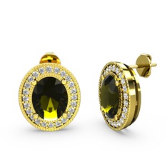 Esinti Oval Küpe - Peridot ve pırlanta 18 ayar altın küpe (0.528 karat) #jueg7h