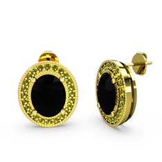 Esinti Oval Küpe - Siyah zirkon ve peridot 8 ayar altın küpe #jveu87