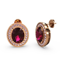 Esinti Oval Küpe - Rodolit garnet ve pembe kuvars 18 ayar rose altın küpe #kfw528