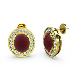 Esinti Oval Küpe - Kök yakut ve akuamarin 8 ayar altın küpe #kl3i8e