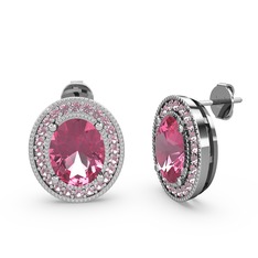 Esinti Oval Küpe - Pembe kuvars 14 ayar beyaz altın küpe #ky2f3r