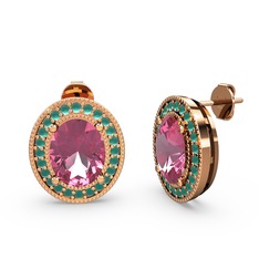 Esinti Oval Küpe - Pembe kuvars ve kök zümrüt 925 ayar rose altın kaplama gümüş küpe #kyaxkx