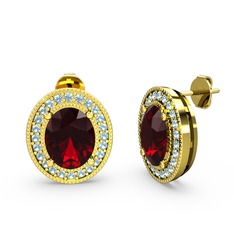 Esinti Oval Küpe - Garnet ve akuamarin 8 ayar altın küpe #kybmkz