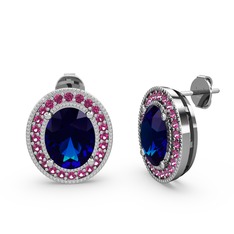 Esinti Oval Küpe - Lab safir ve rodolit garnet 14 ayar beyaz altın küpe #mbnsvr