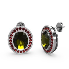 Esinti Oval Küpe - Peridot ve garnet 18 ayar beyaz altın küpe #mcweb8