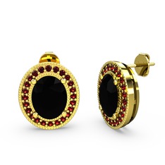 Esinti Oval Küpe - Siyah zirkon ve garnet 14 ayar altın küpe #md5wjo