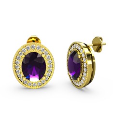 Ametist ve pırlanta 14 ayar altın küpe (0.528 karat)