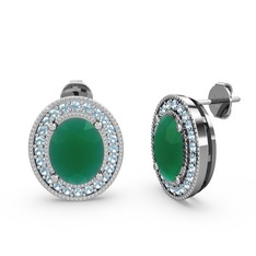 Esinti Oval Küpe - Kök zümrüt ve akuamarin 8 ayar beyaz altın küpe #msrrk9