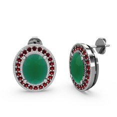Esinti Oval Küpe - Kök zümrüt ve garnet 18 ayar beyaz altın küpe #mtzmtv