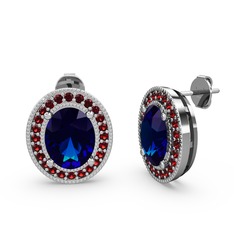 Lab safir ve garnet 18 ayar beyaz altın küpe