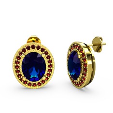 Lab safir ve garnet 14 ayar altın küpe