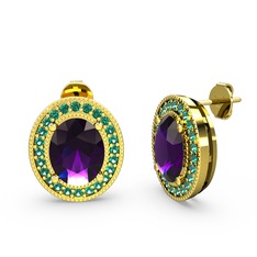 Esinti Oval Küpe - Ametist ve yeşil kuvars 18 ayar altın küpe #o4h3gi