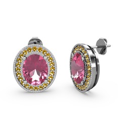 Esinti Oval Küpe - Pembe kuvars ve sitrin 8 ayar beyaz altın küpe #obtz77