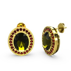 Esinti Oval Küpe - Peridot ve garnet 14 ayar altın küpe #oer1wt