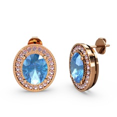 Esinti Oval Küpe - Akuamarin ve pembe kuvars 14 ayar rose altın küpe #og7vak