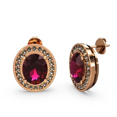 Rodolit garnet ve dumanlı kuvars 18 ayar rose altın küpe