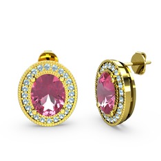 Esinti Oval Küpe - Pembe kuvars ve akuamarin 925 ayar altın kaplama gümüş küpe #oomy54