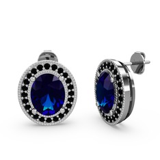 Esinti Oval Küpe - Lab safir ve siyah zirkon 8 ayar beyaz altın küpe #ov6ek8