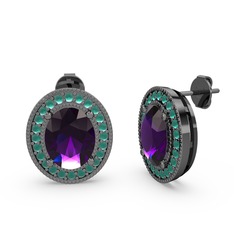 Ametist ve kök zümrüt 925 ayar siyah rodyum kaplama gümüş küpe