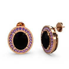 Esinti Oval Küpe - Siyah zirkon ve ametist 925 ayar rose altın kaplama gümüş küpe #pkkscs