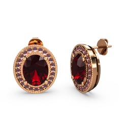 Garnet ve kök yakut 8 ayar rose altın küpe