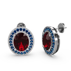 Garnet ve lab safir 14 ayar beyaz altın küpe